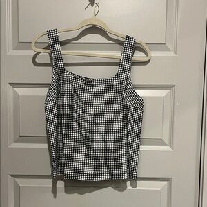 Black and White Gingham Square Neck Top NWT
